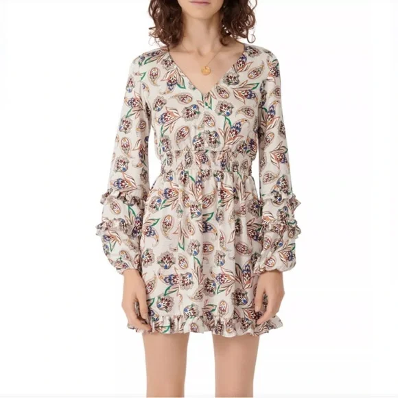 MAJE Paisley V-Neck Dress with Ruffled Sleeves - Picture 3 of 8